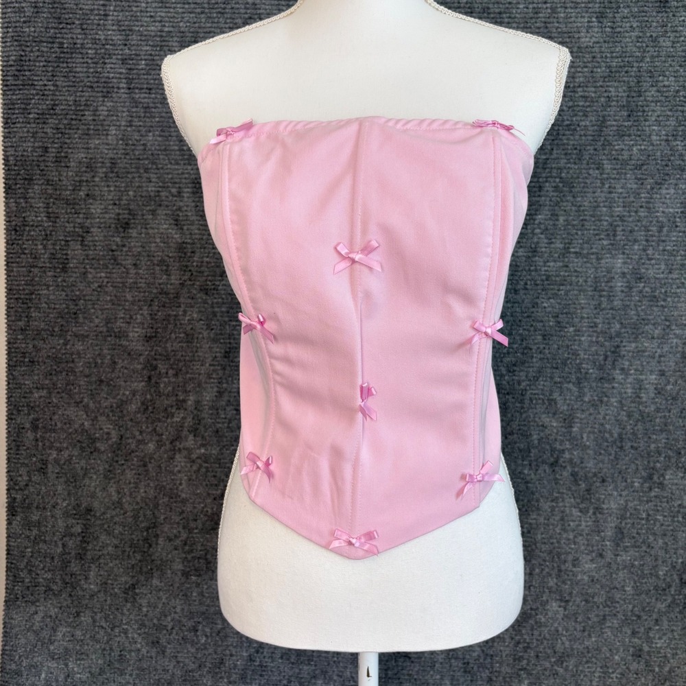 Missguided Pink Corset Tube Top Coquette Bow Strapless Bodice Pink 3XL NWT